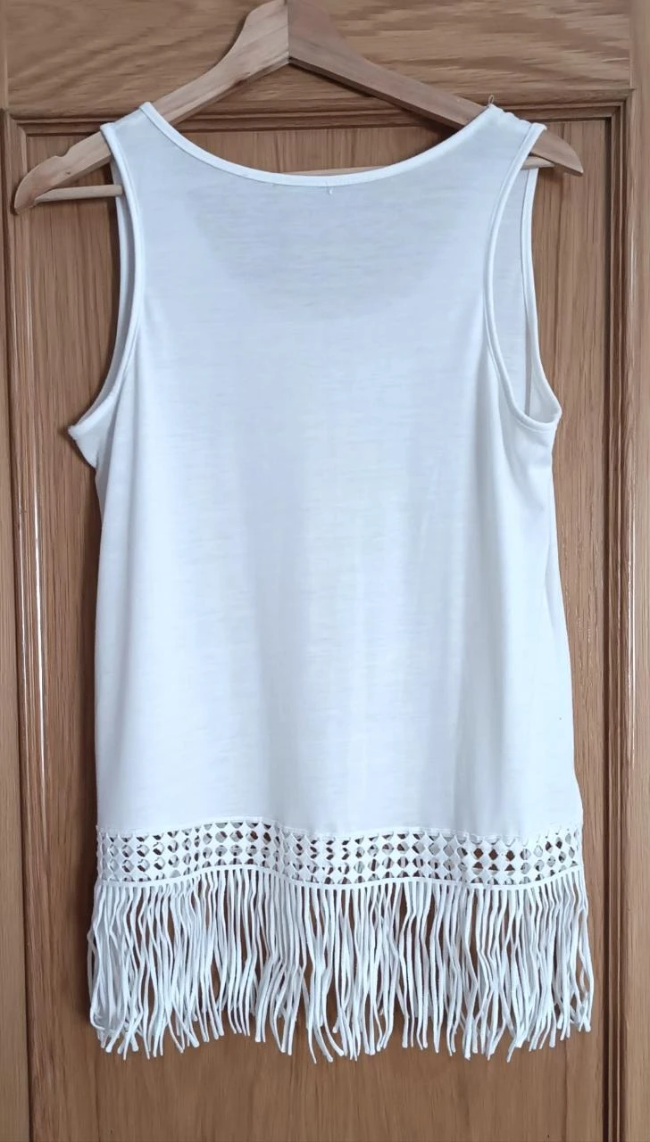 Witte T-shirt met franjes Encuentro Moda - Maat S – photo 3